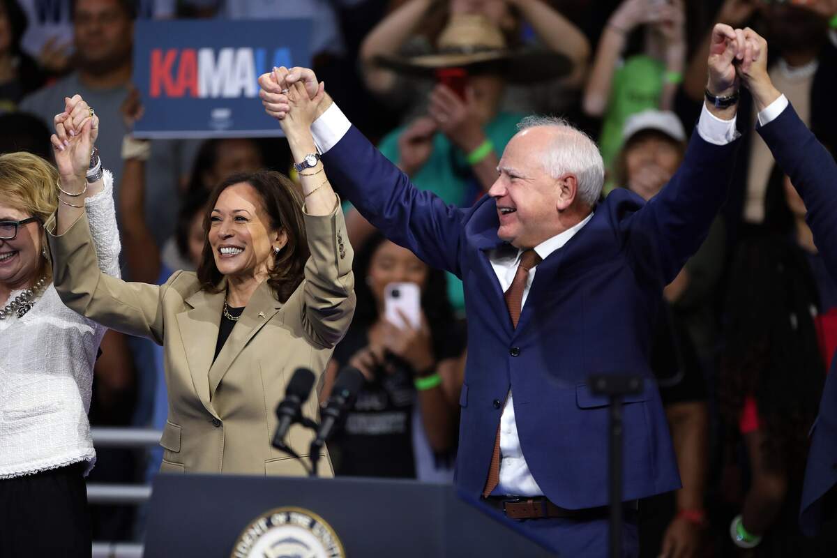 La vice-présidente, Kamala Harris et son colistier, Tim Walz en août 2024. Par Gage Skidmore   https://www.flickr.com/photos/22007612@N05/53915738289/, CC BY-SA 2.0, https://commons.wikimedia.org/w/index.php?curid=151375857