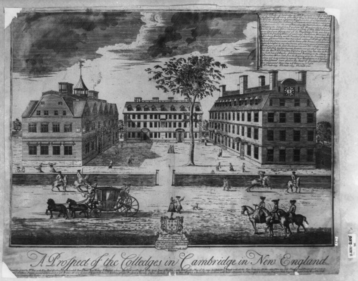 Harvard au XVIIIe siècle. Domaine public via Wikimedia