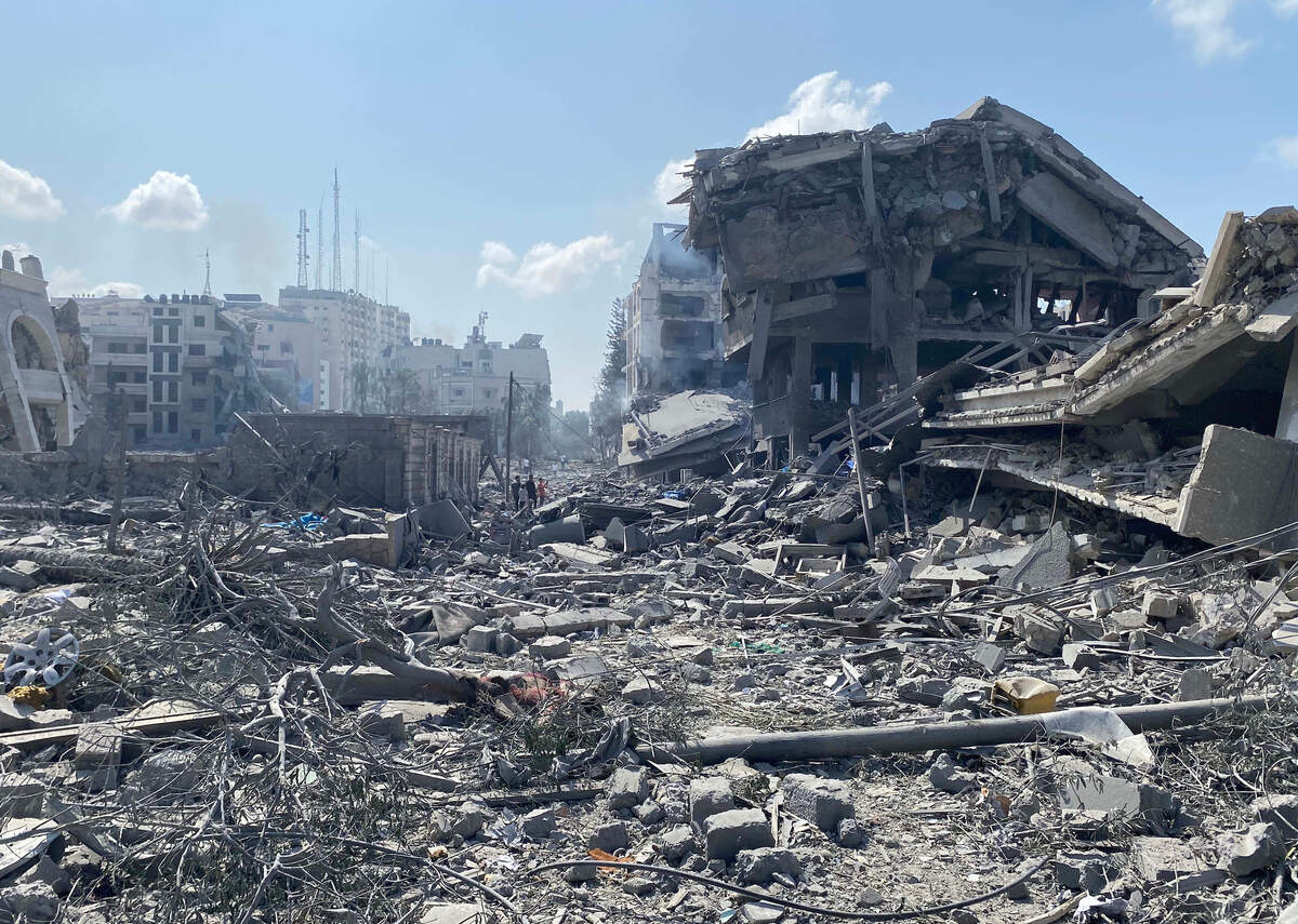 El-Remal dans la ville de Gaza après un bombardement israélien le 9 octobre 2023. Palestinian News & Information Agency (Wafa) in contract with APAimages via Wikimedia CC BY-SA 3.0