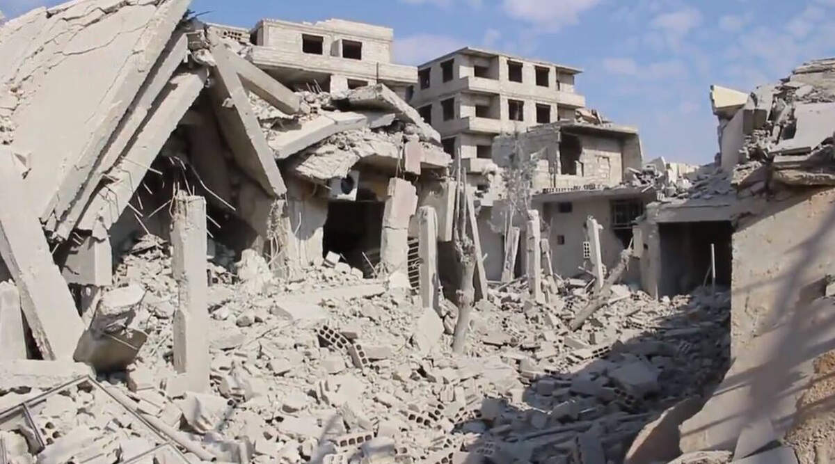 Ruines à Zamalka, dans la Ghouta orientale, en Syrie, le 22 février 2018. Via Wikimedia