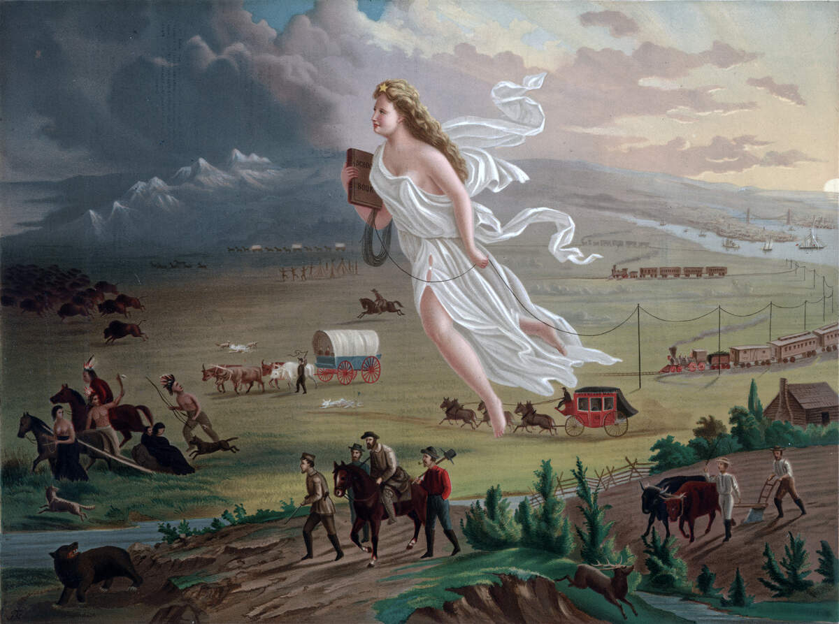 American Progress. Représentation de la conquête de l’Ouest américain en 1872 par John Gast. Via Wikimédia