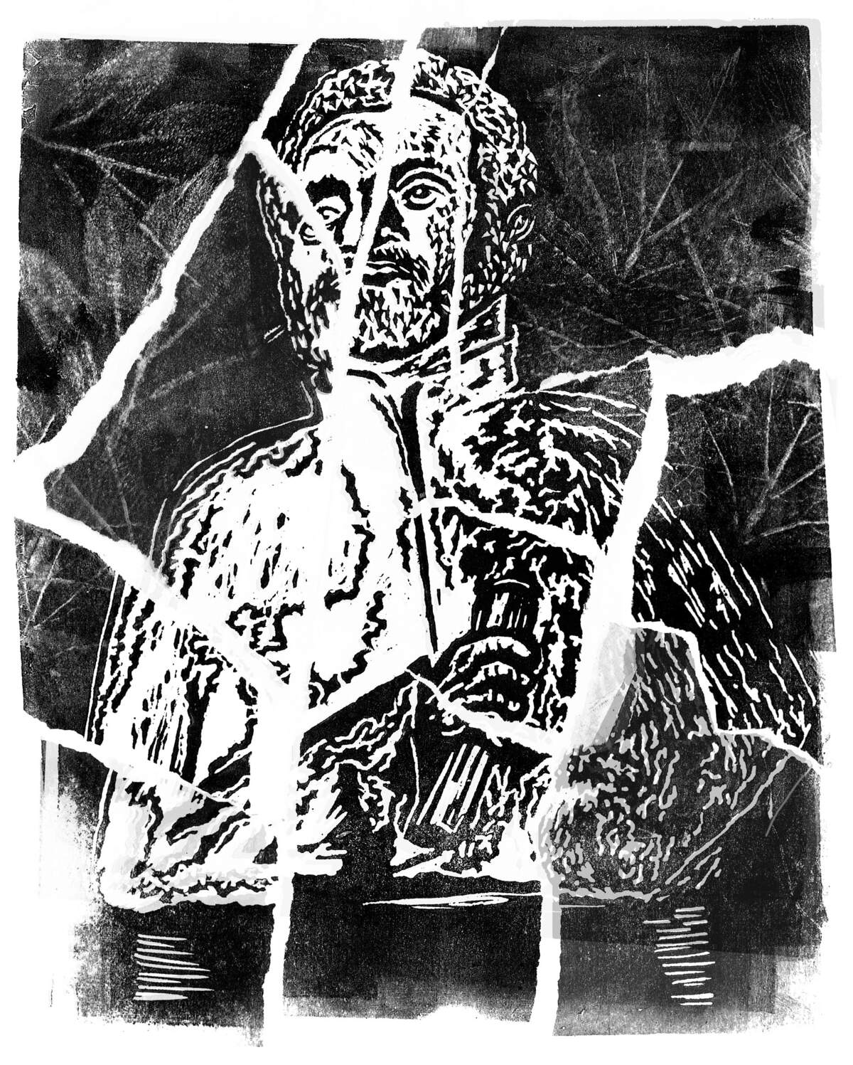Le Renversé de Wimbledon, linographie (original en noir, blanc et rouge) d’Éloi Ficquet, 2020.
