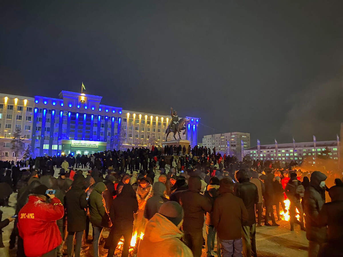 Rassemblement à Aktioubé, le 4 janvier 2022. Photo : Esetok via Wikimédia (CC BY-SA 4.0) 