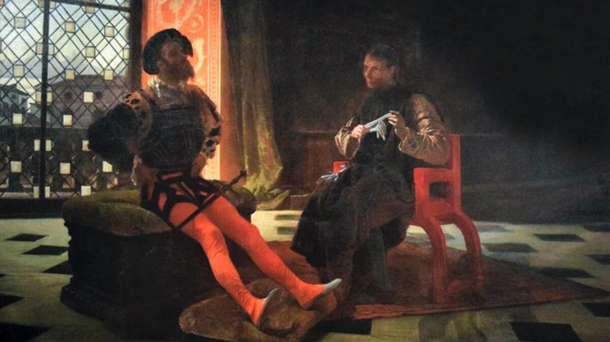 Machiavel rencontrant César Borgia à Imola par Federico Faruffini (1864), Château Visconti, Pavie.