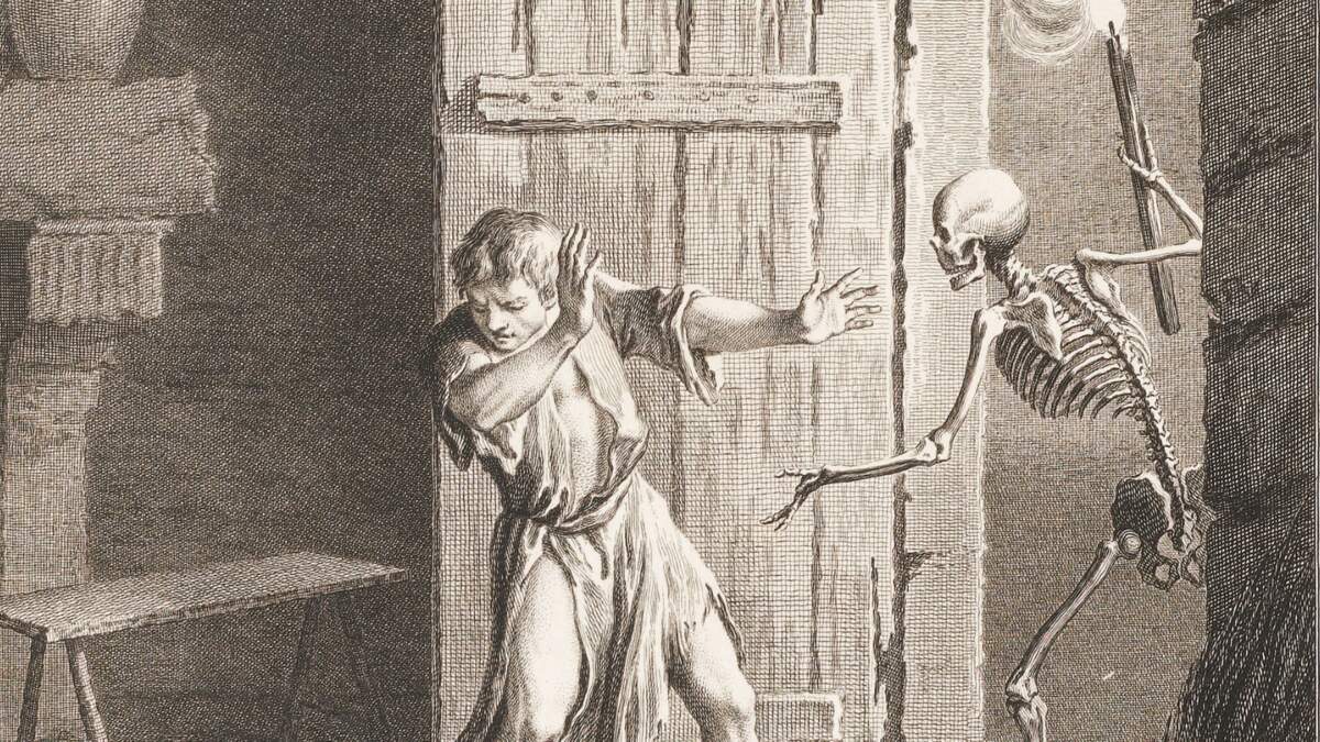 Illustration de Jean-Baptiste Oudry, Fable XV : La mort et le malheureux, Jean de La Fontaine. 
