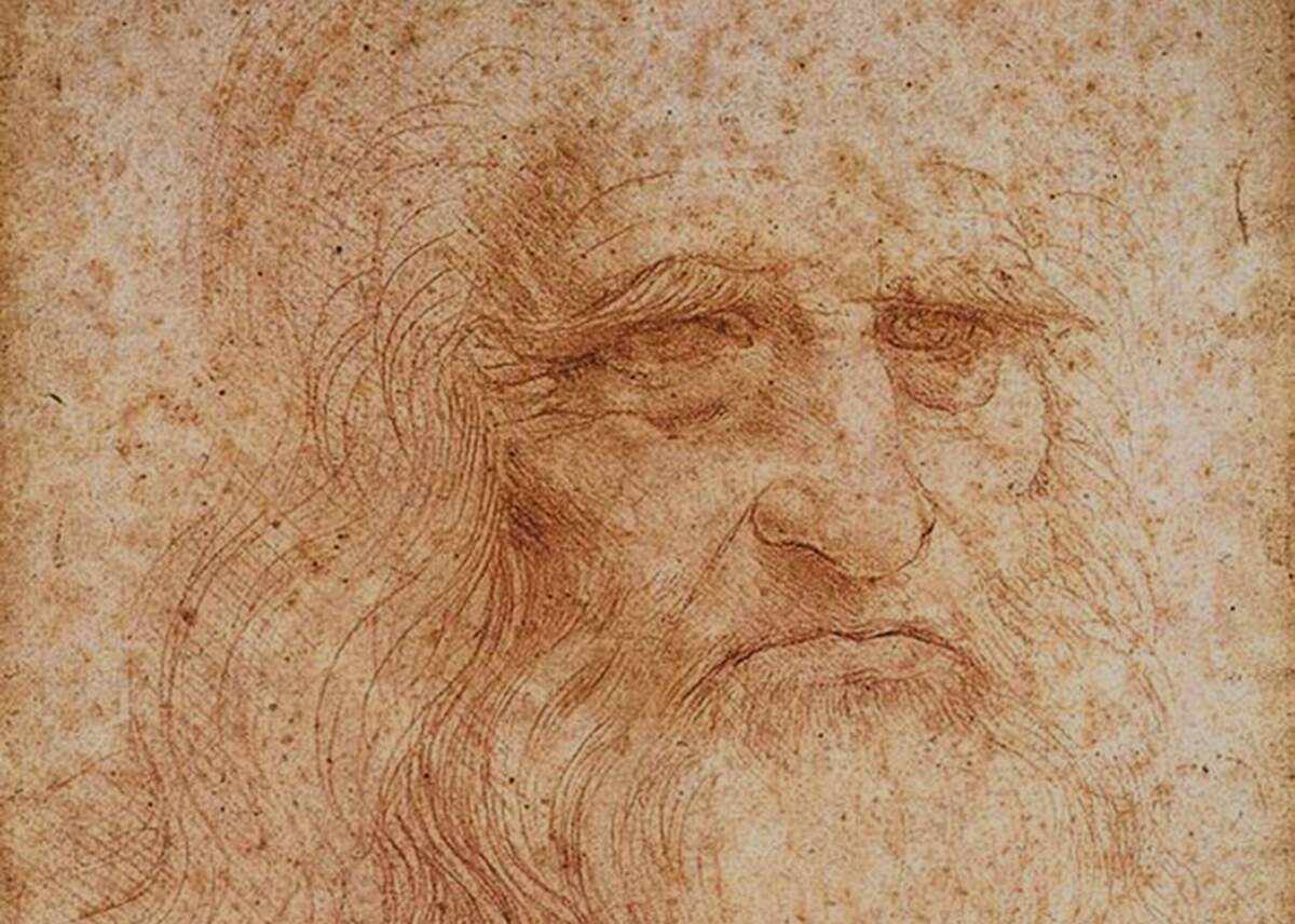 Autoportrait attribué à Léonard de Vinci, 1512. | Librairie royale de Turin, Wikimédia.