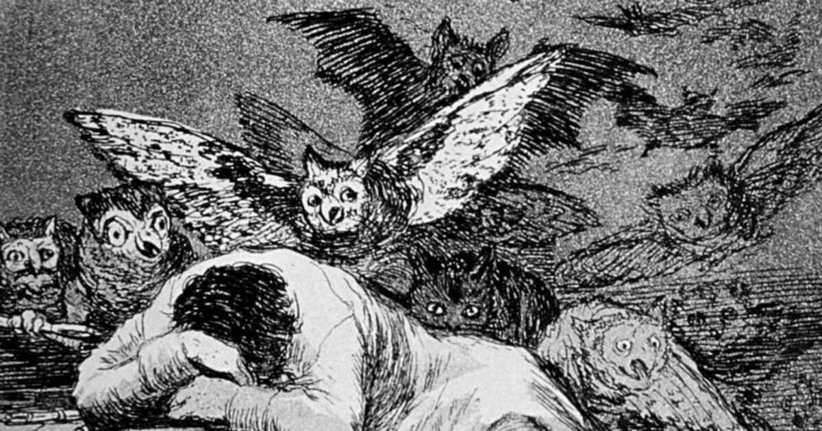Francisco de Goya, Le sommeil de la raison engendre des monstres (détail du n° 43 de la série des Caprices, 1799)