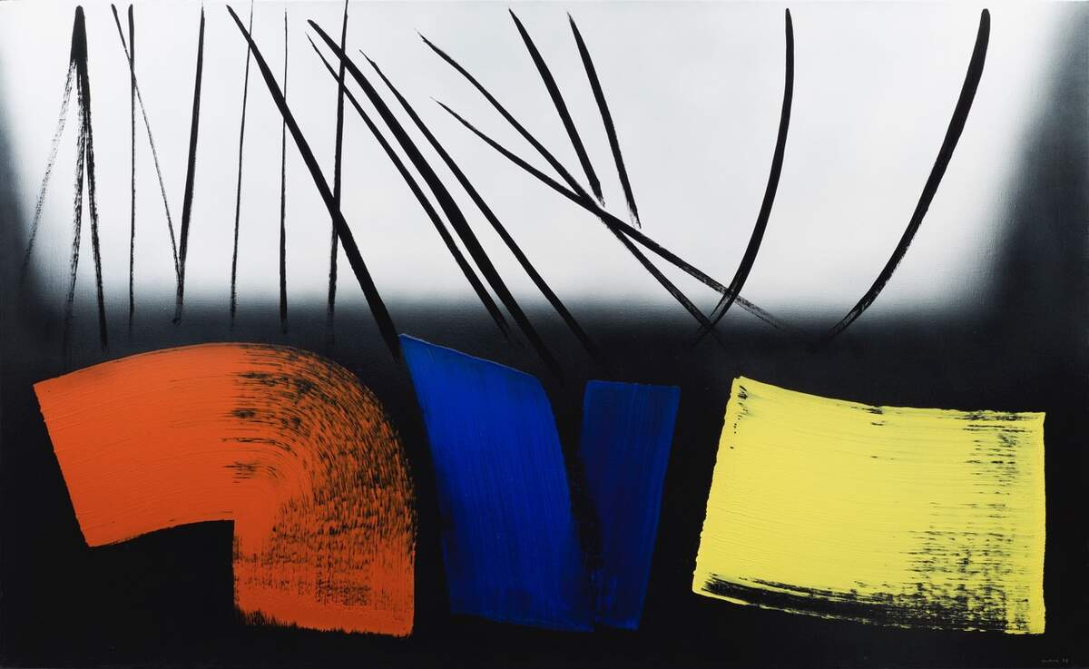 Hans Hartung, T1973-E12, 1973. Acrylique sur toile, 154 x 250 cm. © Fondation Gandur pour l’Art, Genève. © ADAGP, Paris, 2019 Photo Sandra Pointet.