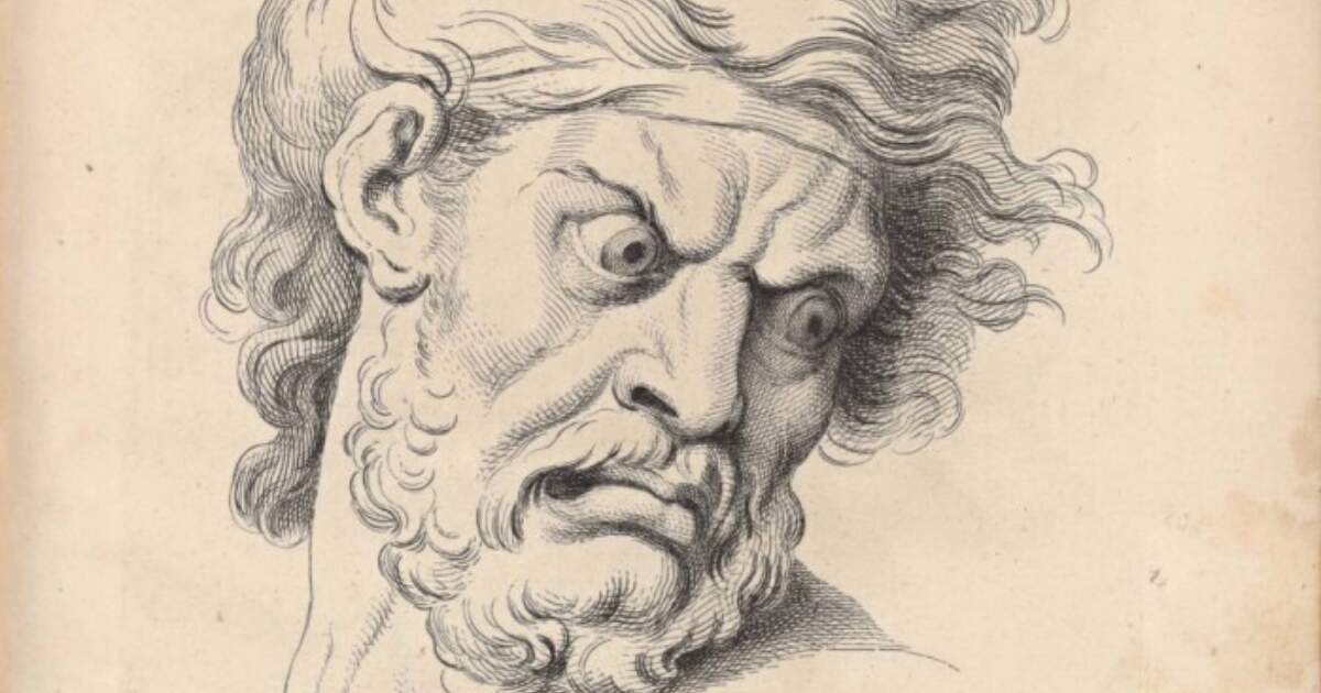  Charles Le Brun, « La Colère », pierre noire sur papier blanc, Paris, Grand Palais