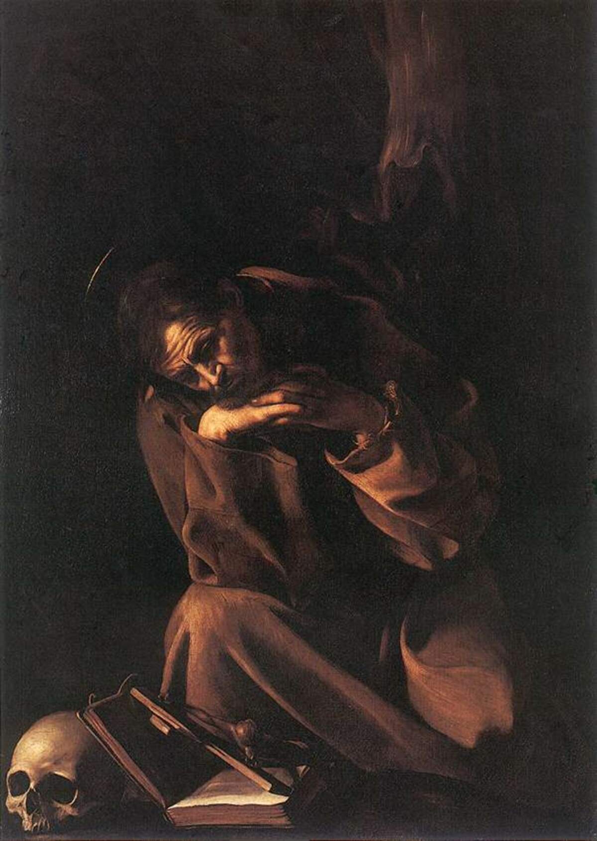 Le Caravage, Saint François en méditation (1606). Museo Civico Ala Ponzone, Crémone, Italie. Via Wikimédia.