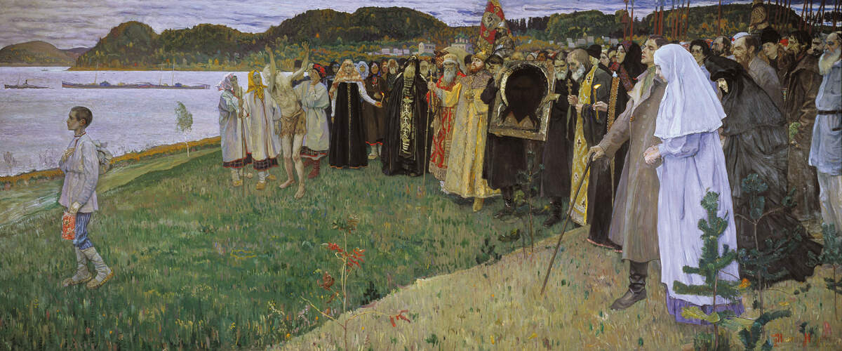 Dans son tableau « En Russie. L’Âme du peuple » (1914) le peintre russe Mikhaïl Nesterov essaie de penser l’avenir de la Russie, en montrant le peuple russe dans toute sa puissance intellectuelle et spirituelle. Source : Galerie Tretiakov, via Wikimédia