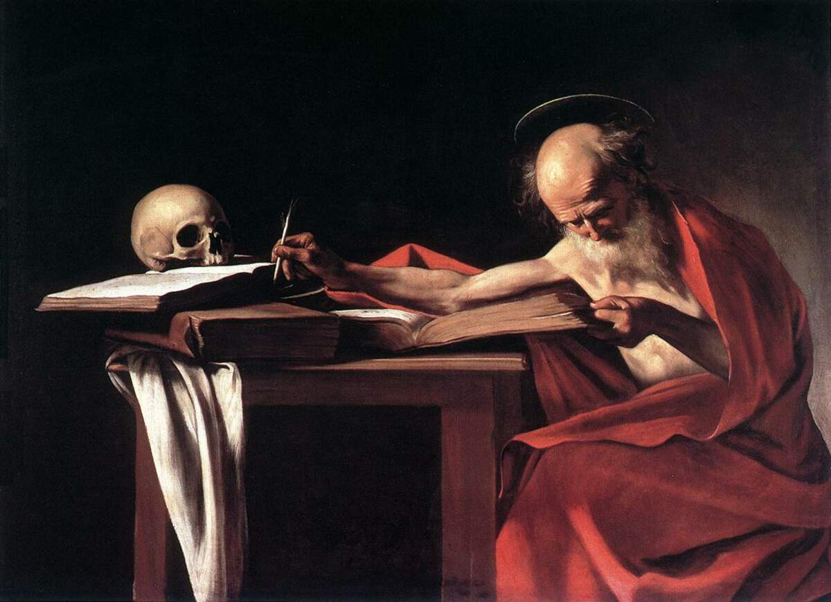 Le Caravage, Saint Jérôme écrivant (v. 1605-1606). Galerie Borghèse, Rome. Via Wikimédia.