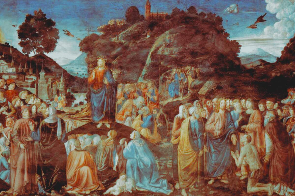 Le Sermon sur la montagne, par Cosimo Rosselli, chapelle Sixtine. Via Wikimedia domaine public