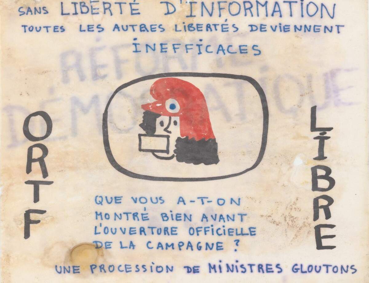 « ORTF libre » affiche appelant à la liberté de l’information ORTF Archives nationales 20160234/9 via Wikimedia