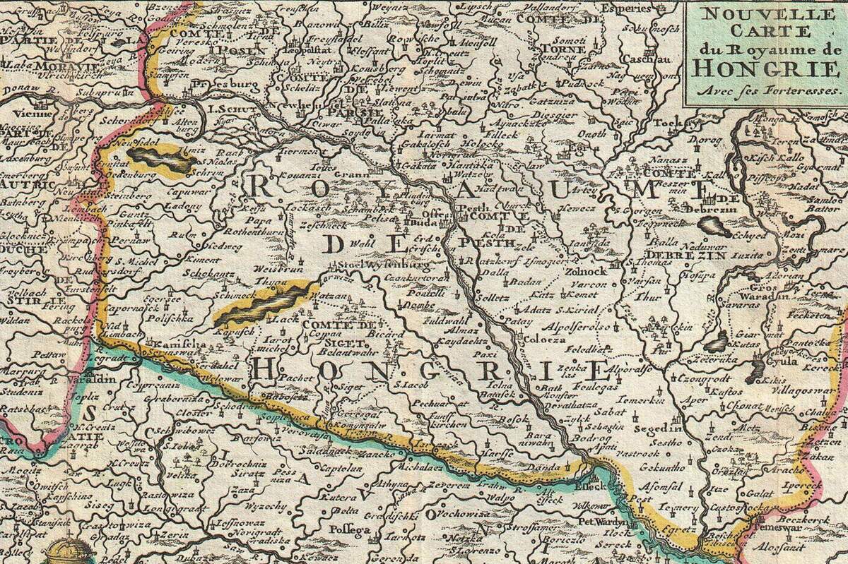 Carte de Hongrie datant de 1747, avec ses forteresses. Domaine public