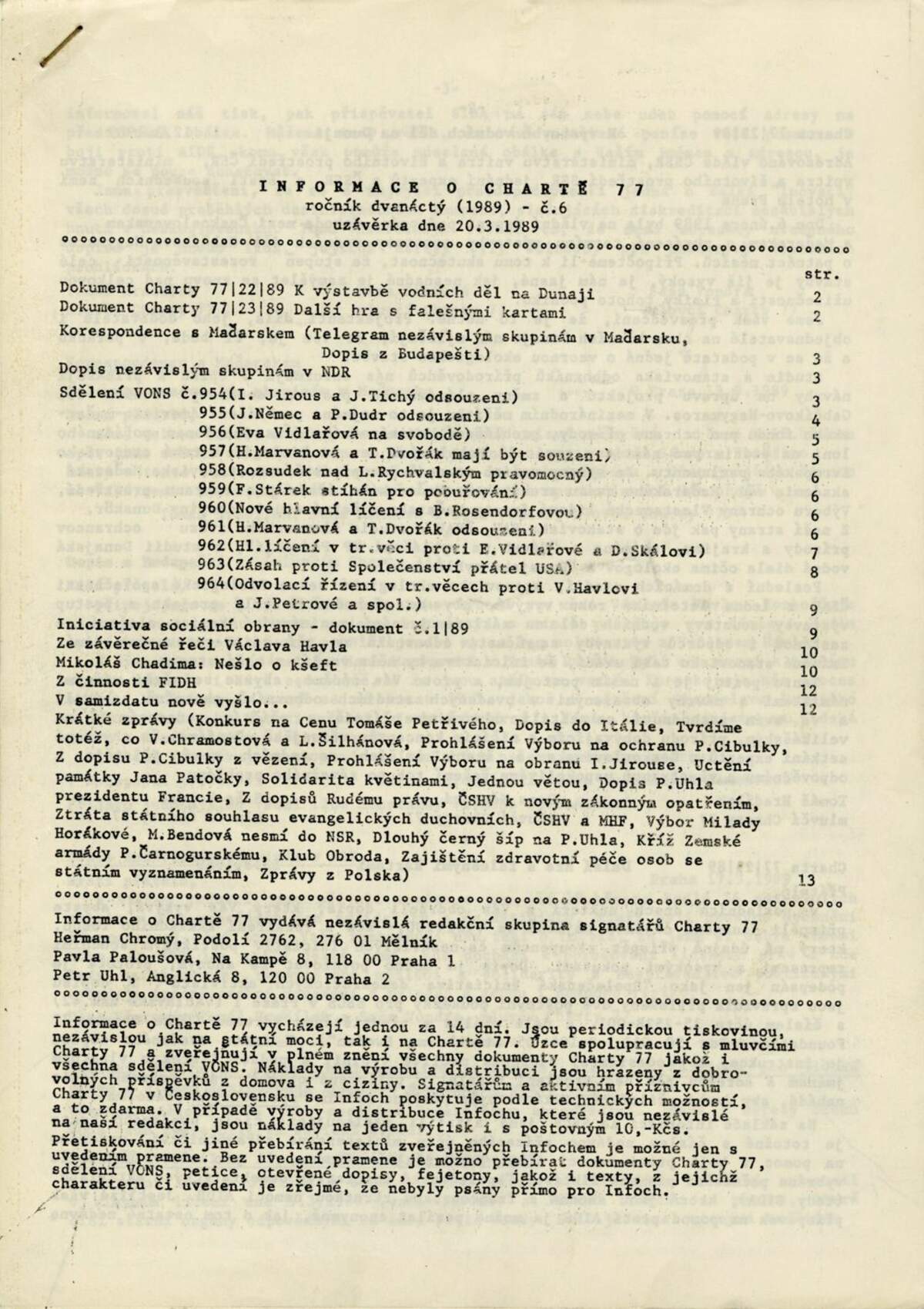 Informace o Chartě 77 - Europeana 1989, Czech Republic - Public Domain.