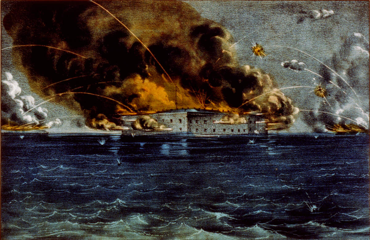 Bombardement de Fort Sumter le 12 avril 1861, la première bataille de la guerre de Sécession. Lithograph : Currier et Ives (Circa 1961   https://www.loc.gov/pictures/item/90711987/ Domaine public