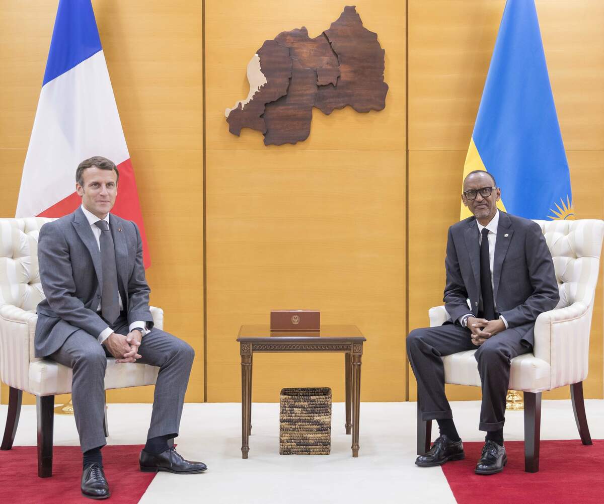 Visite officielle du président Macron à Kigali, le 27 mai 2021, ici avec le président Kagame (via Flickr)