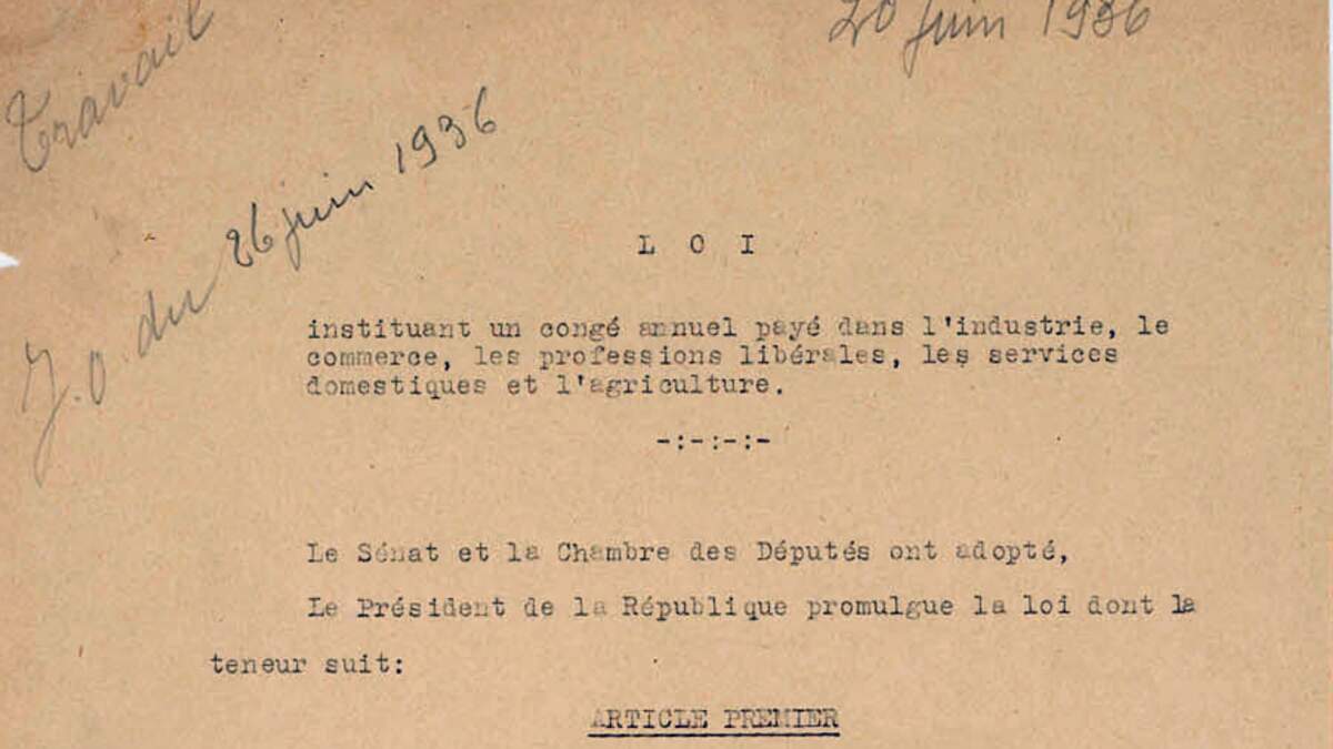  Loi instituant un congé annuel rémunéré du 20 juin 1936