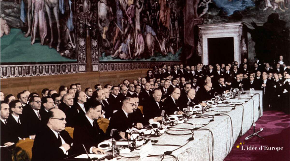 Signature du Traité de Rome, le 25 mars 1957. Crédits wikimédia