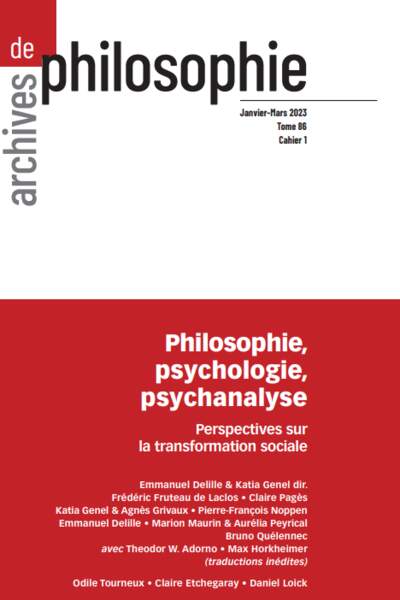 Archives de philosophie, t. 86, cahier 1