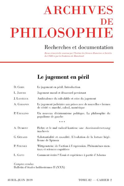 Archives de philosophie, avril-juin 2019