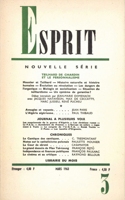 TEILHARD DE CHARDIN ET LE PERSONNALISME