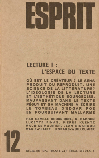 Lecture I : l’espace du texte