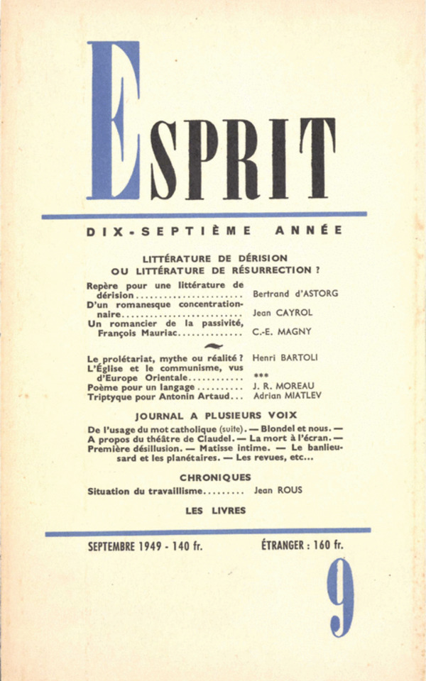 LITTERATURE DE DERISION OU LITTERATURE DE RESURRECTION ?