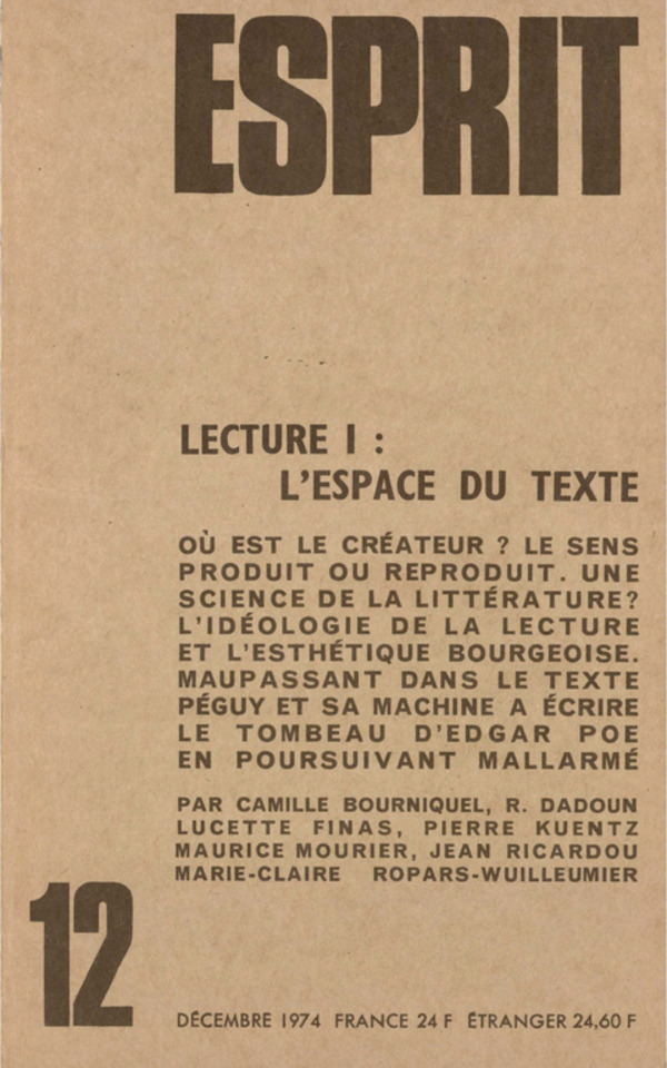 Lecture I : l’espace du texte