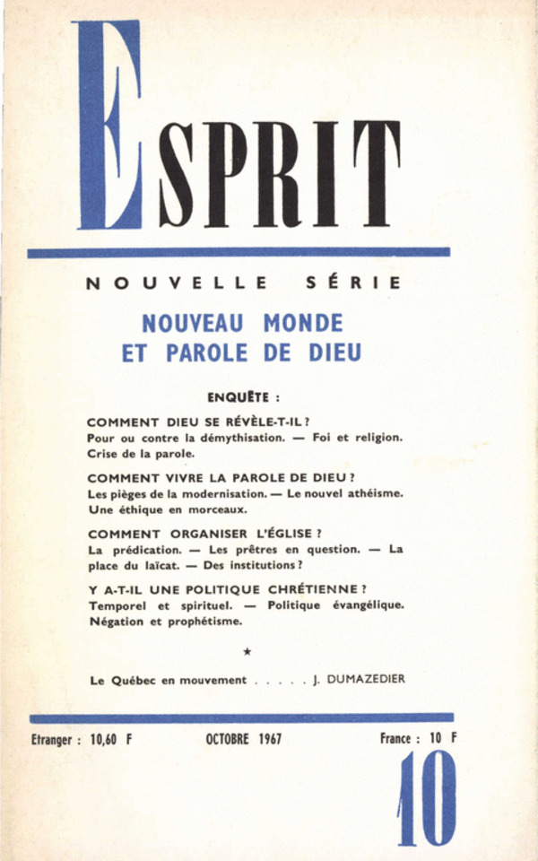 NOUVEAU MONDE ET PAROLE DE DIEU