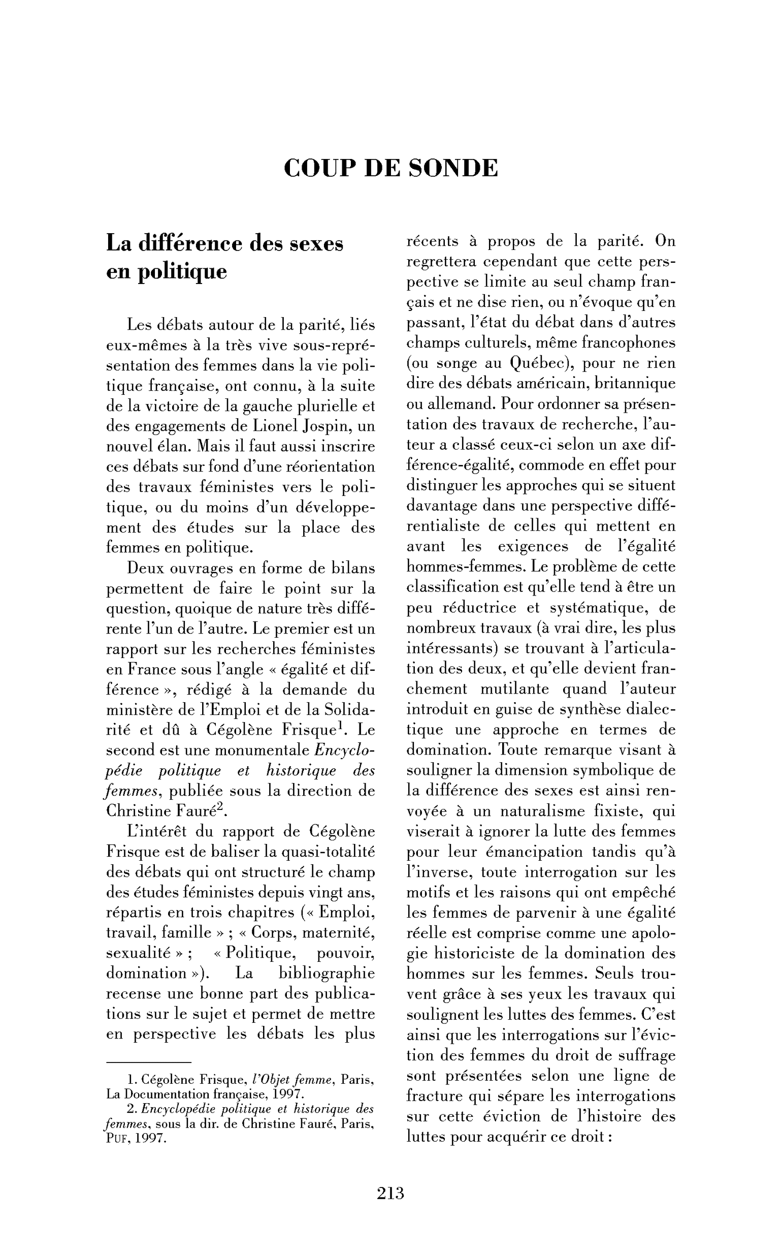 La différence des sexes en politique