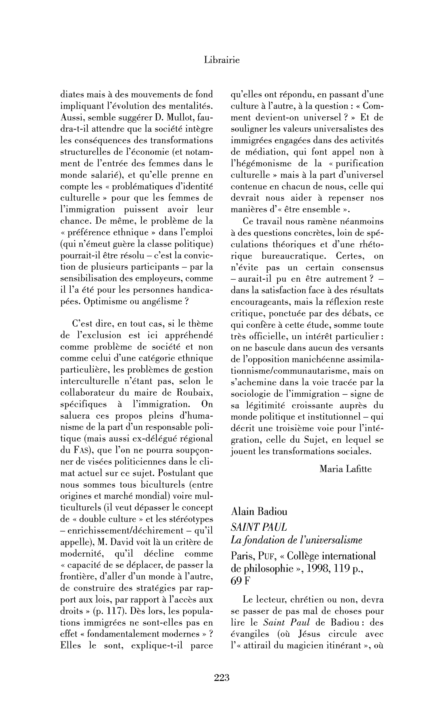 Alain Badiou : Saint Paul. La fondation de l’universalisme