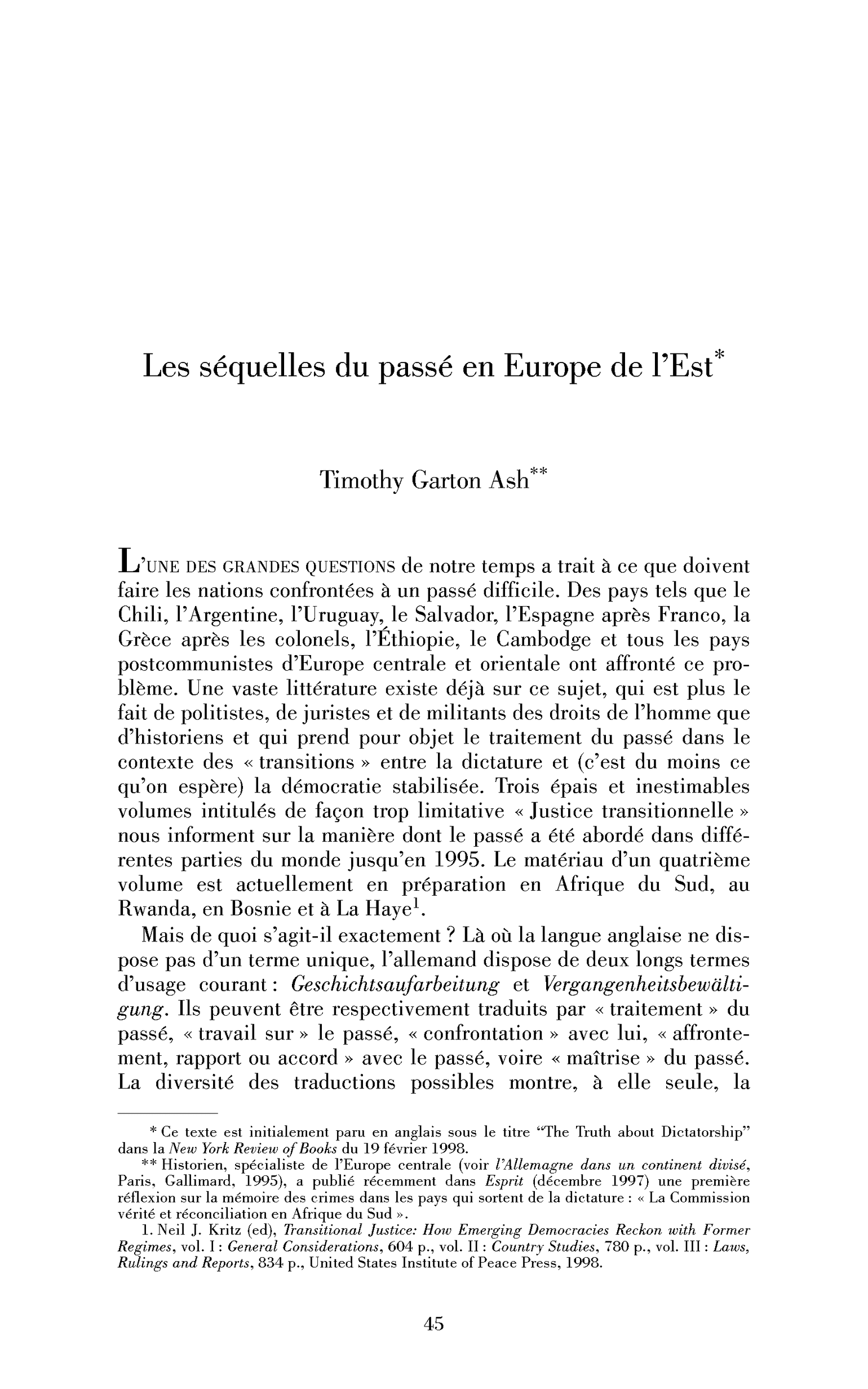 Les séquelles du passé en Europe de l’Est