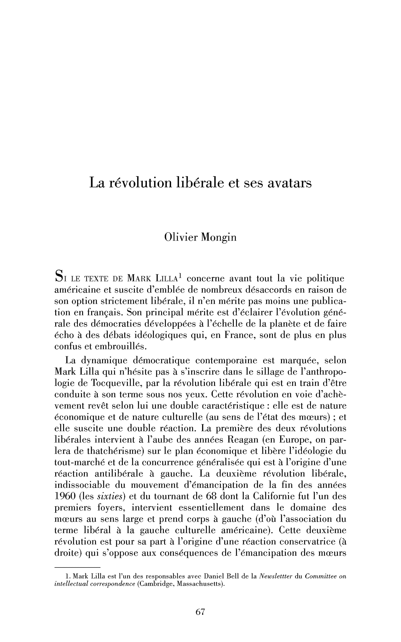 La révolution libérale et ses avatars