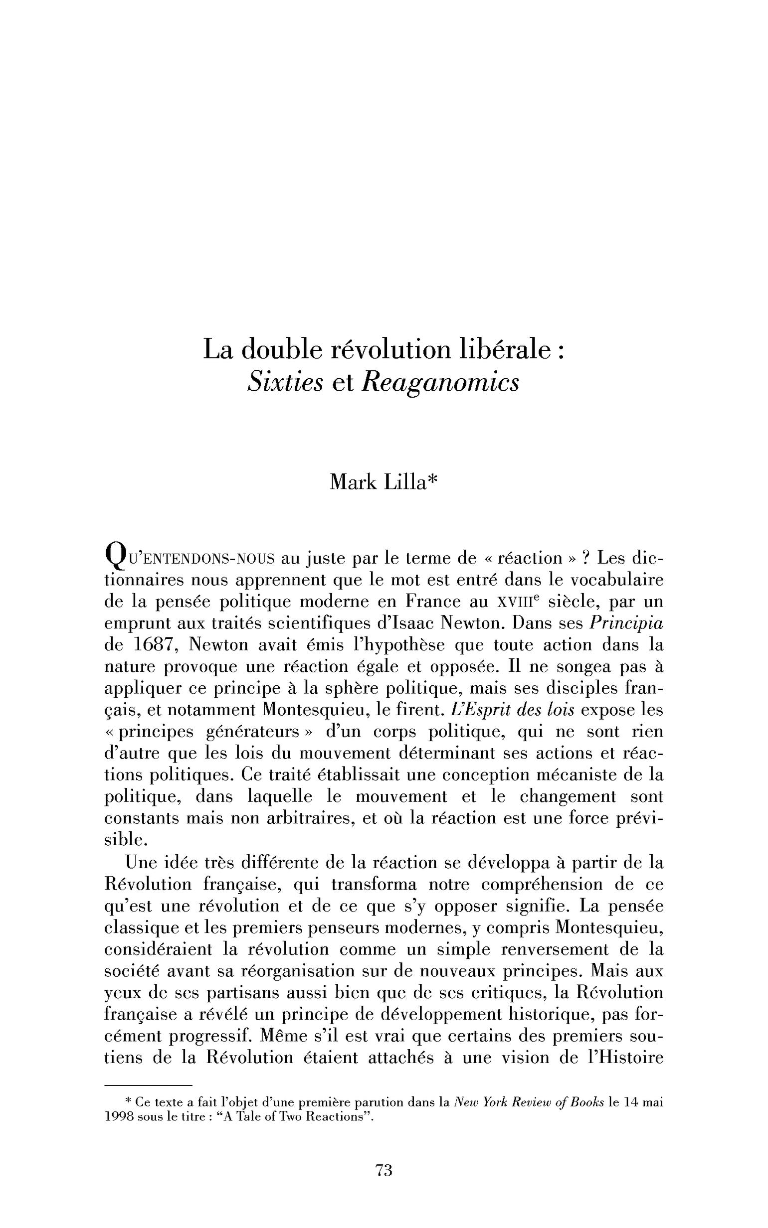 La double révolution libérale : Sixties et Reaganomics