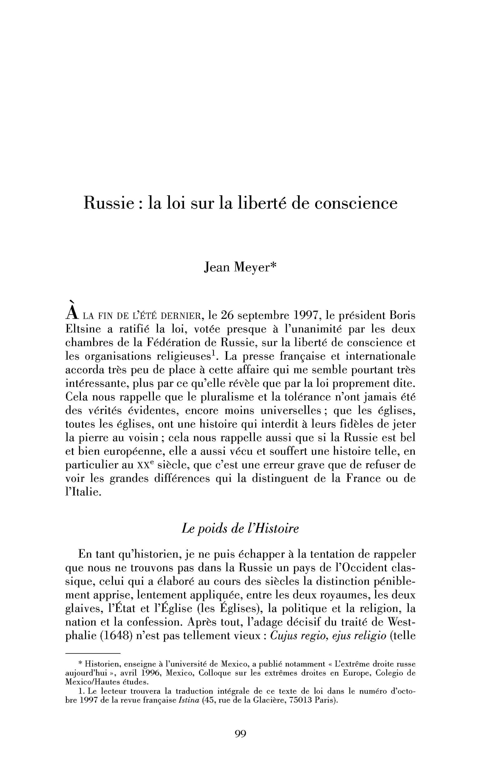 Russie : la loi sur la liberté de conscience