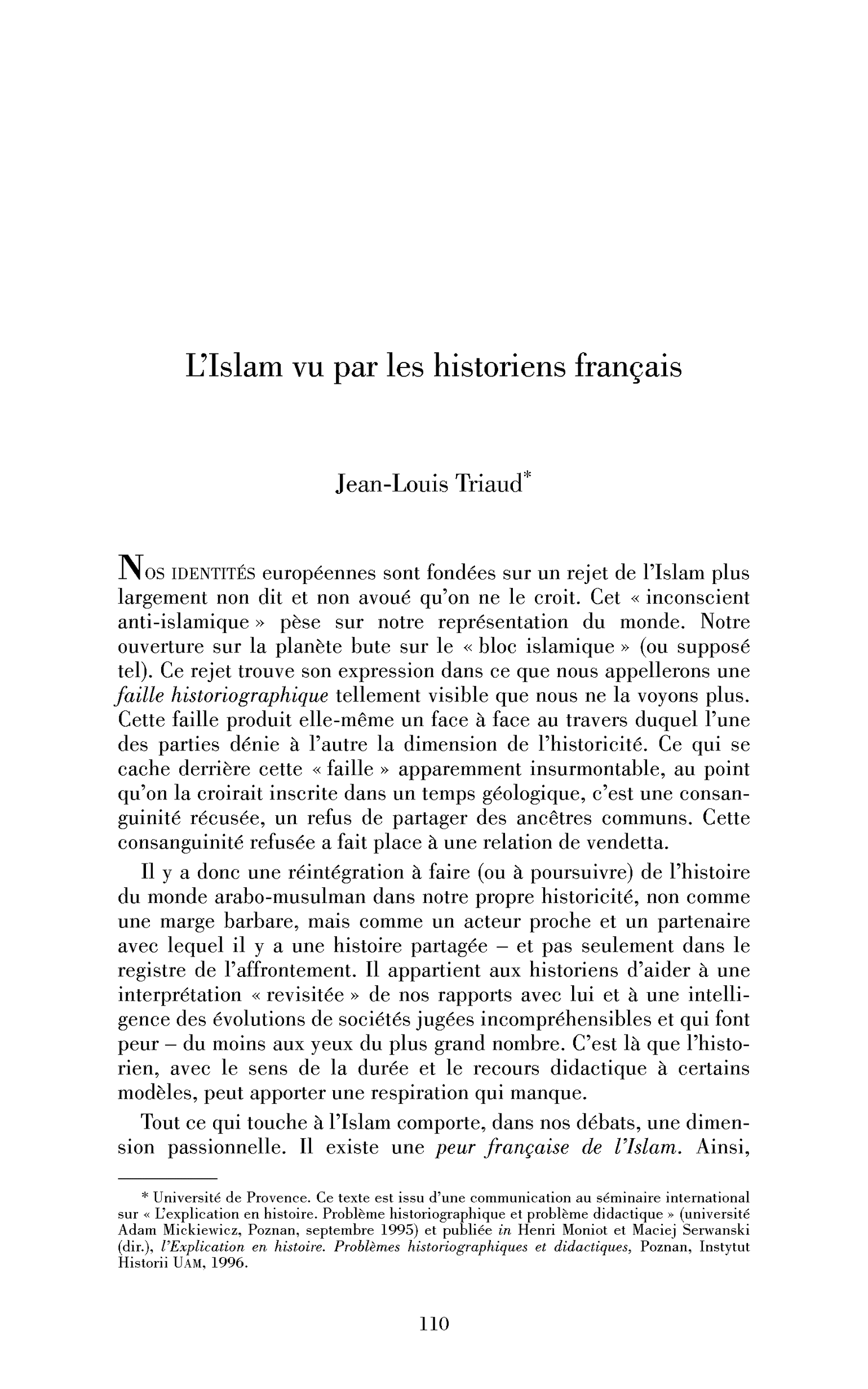 L’Islam vu par les historiens français
