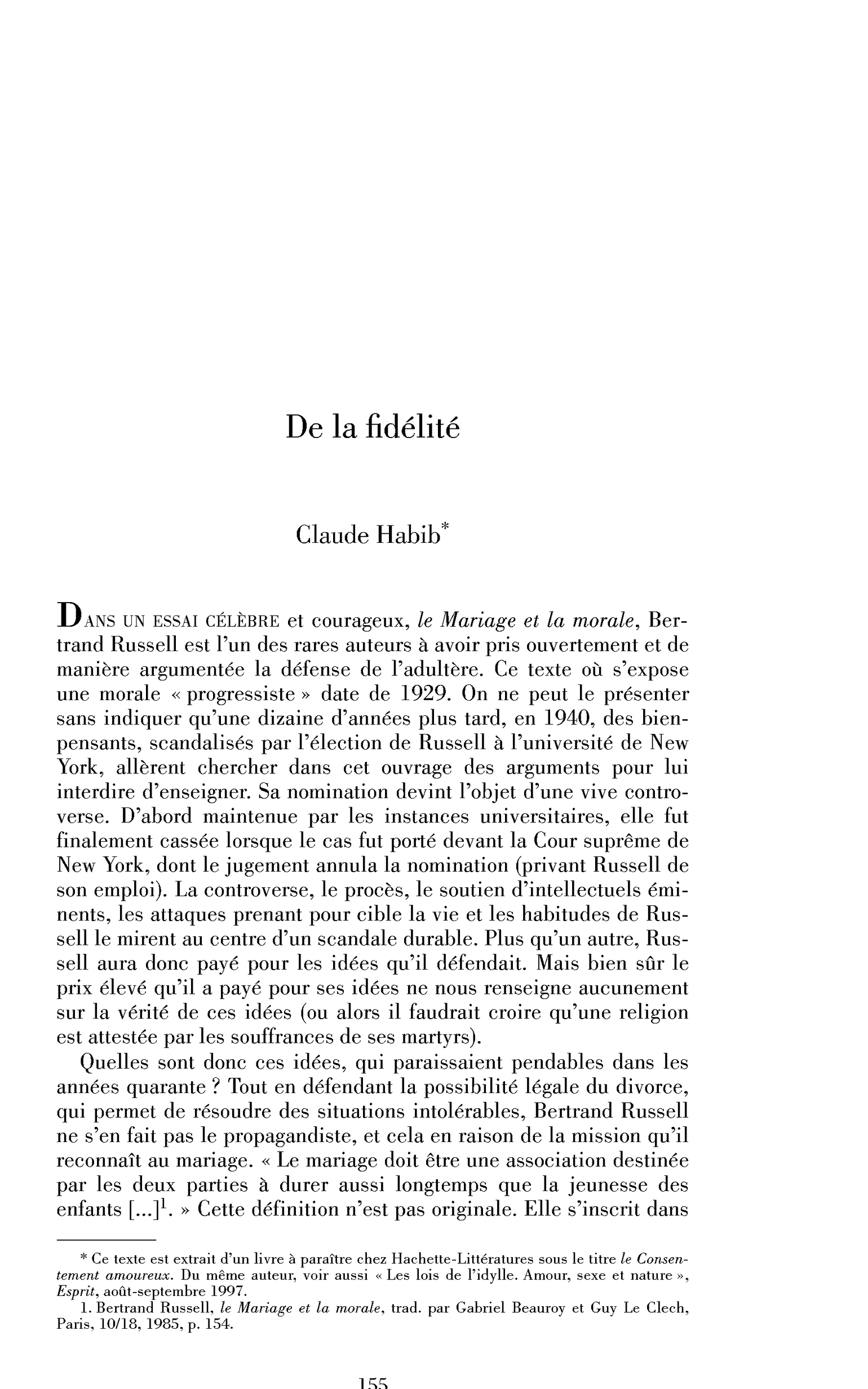 De la fidélité