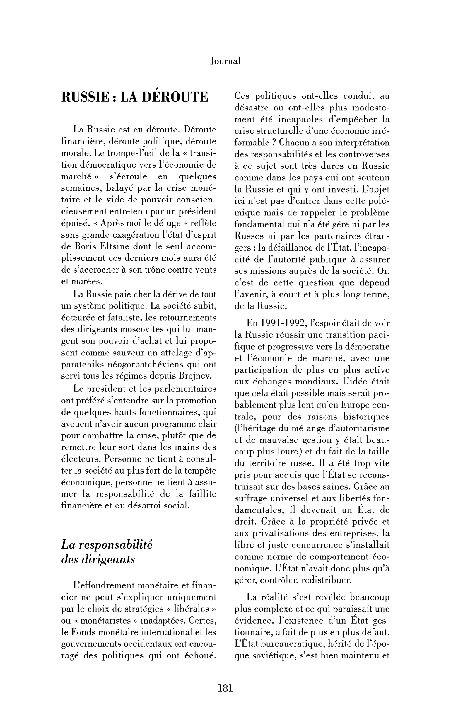 Russie : la déroute