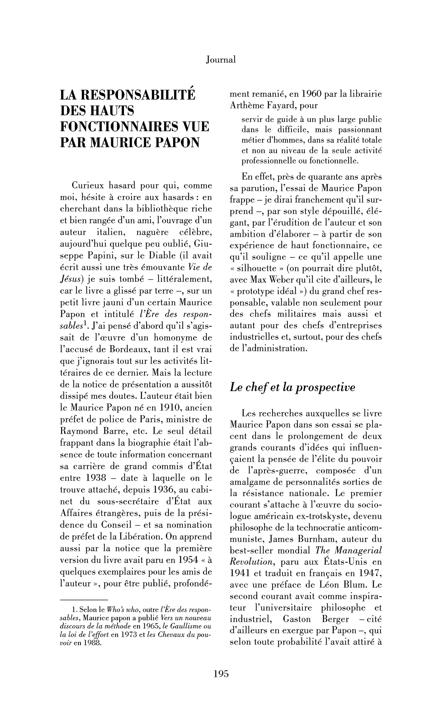 La responsabilité des hauts fonctionnaires vue par Maurice Papon