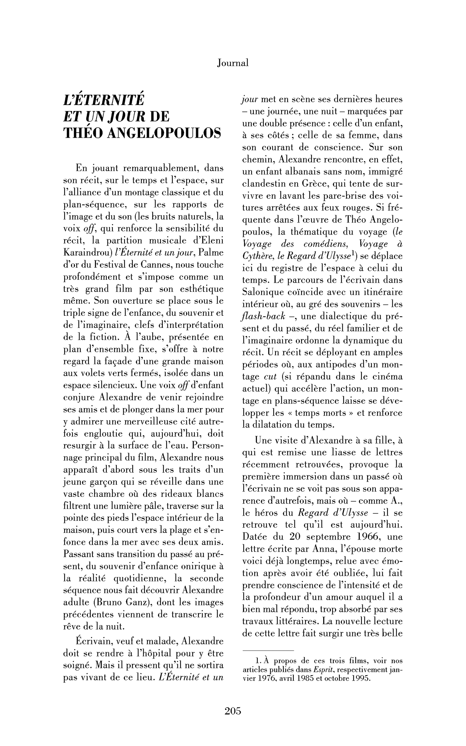 L’Éternité et un jour de Théo Angelopoulos