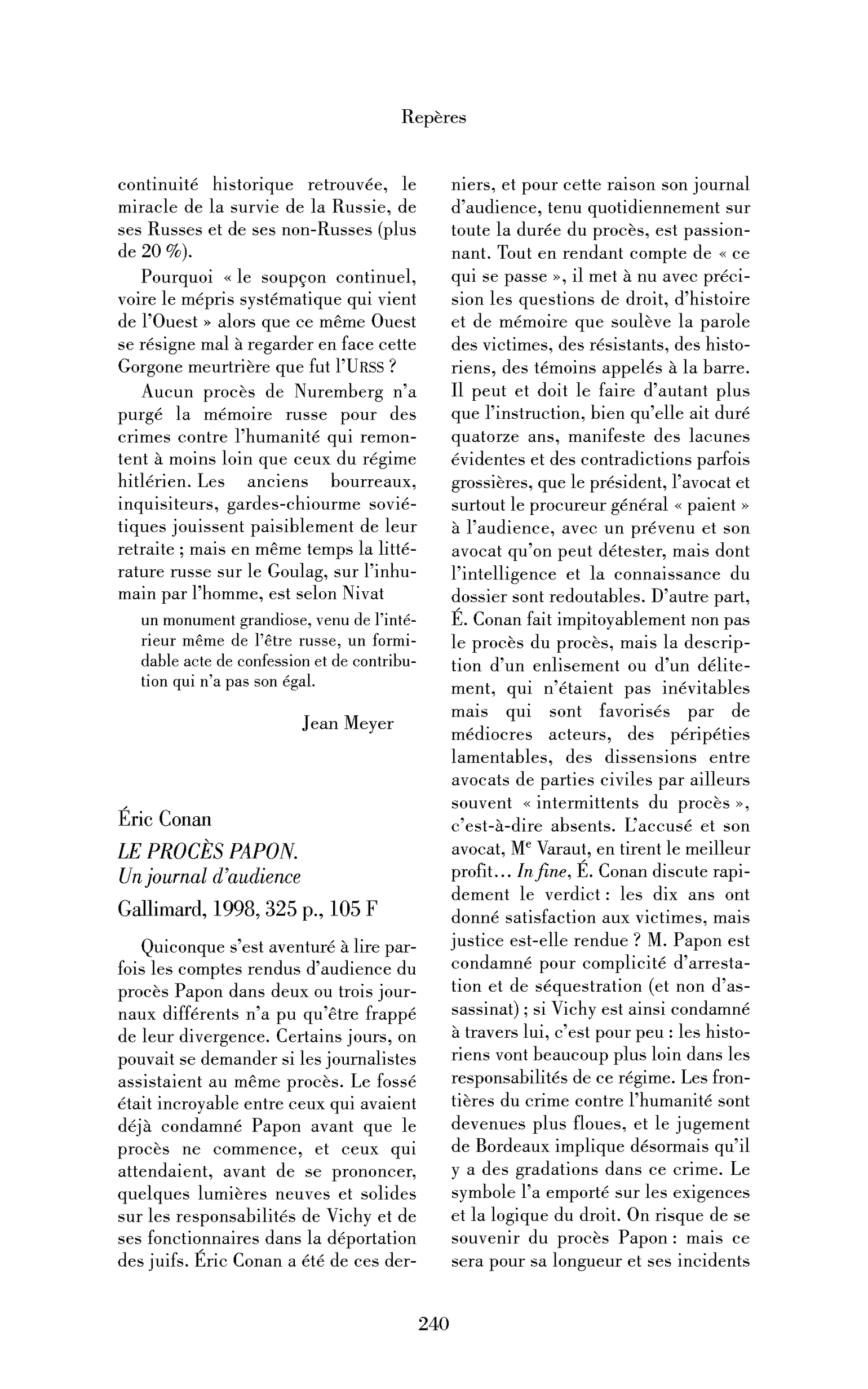 Éric Conan : le Procès Papon. Un journal d’audience
