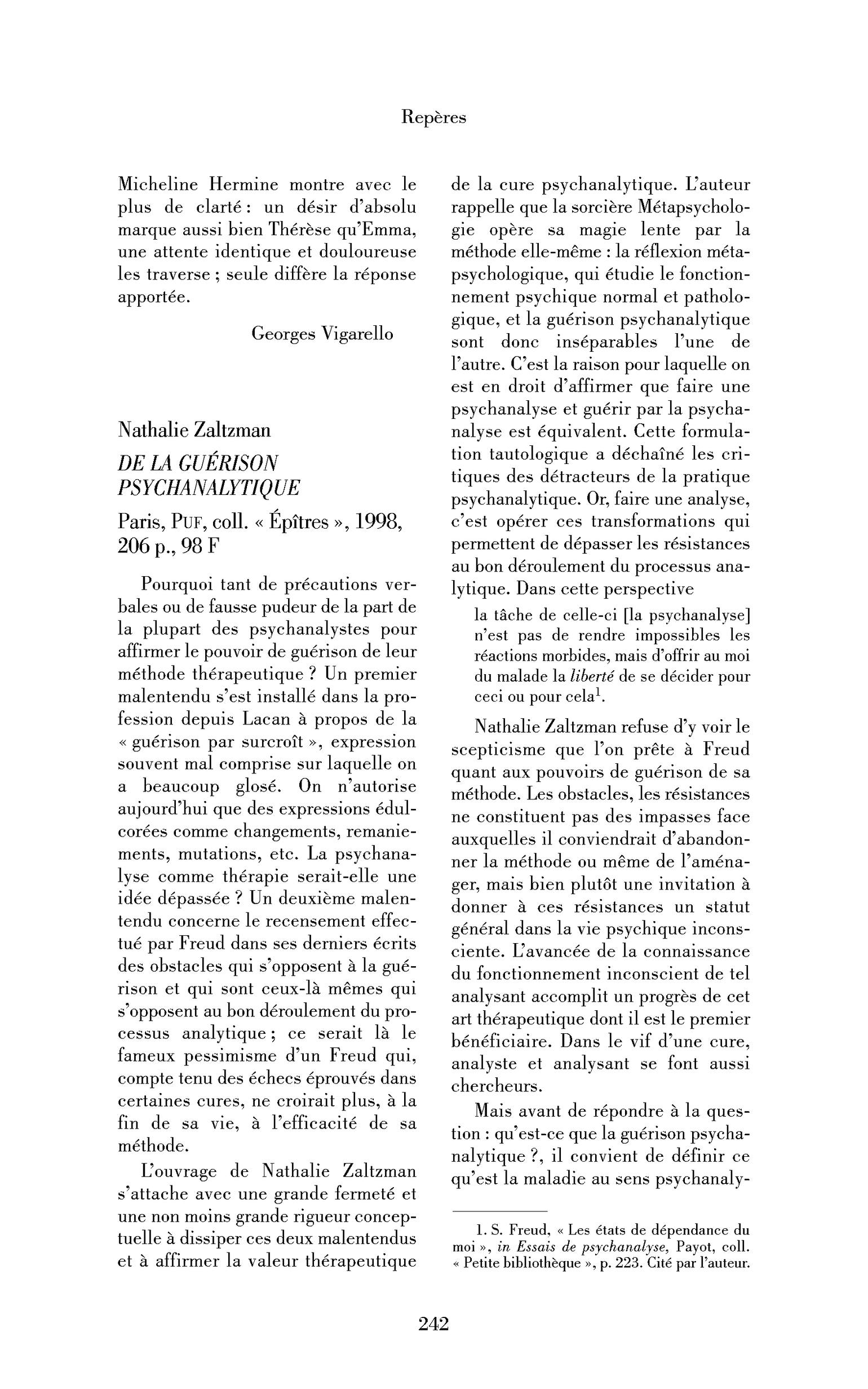 Nathalie Zaltzman : De la guérison psychanalytique