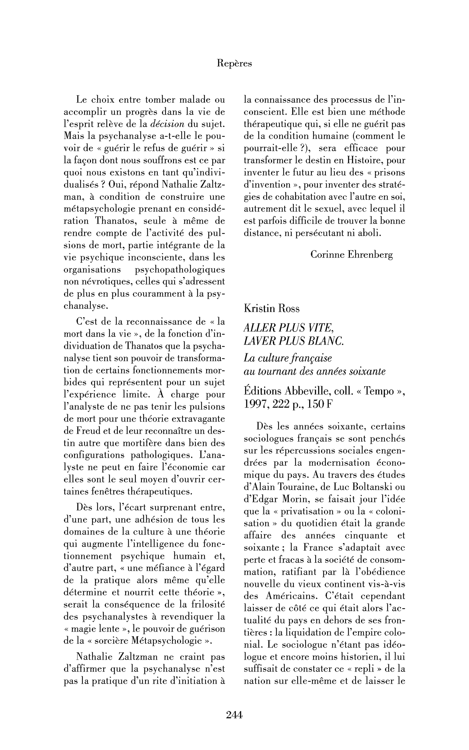 Kristin Ross : Aller plus vite, laver plus blanc. La culture française au tournant des années soixante