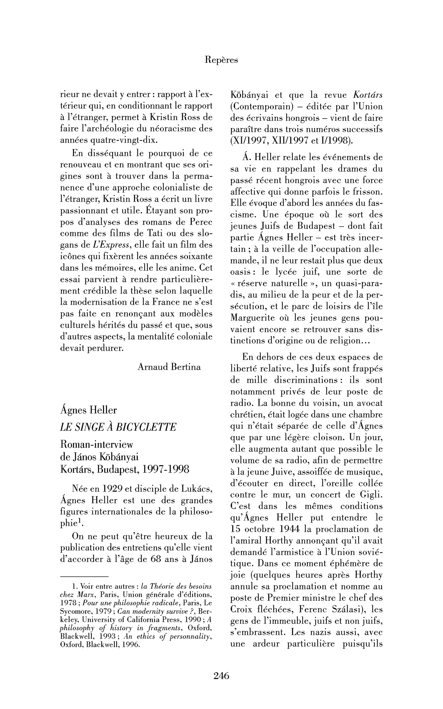 Ágnes Heller : le Singe à bicyclette
