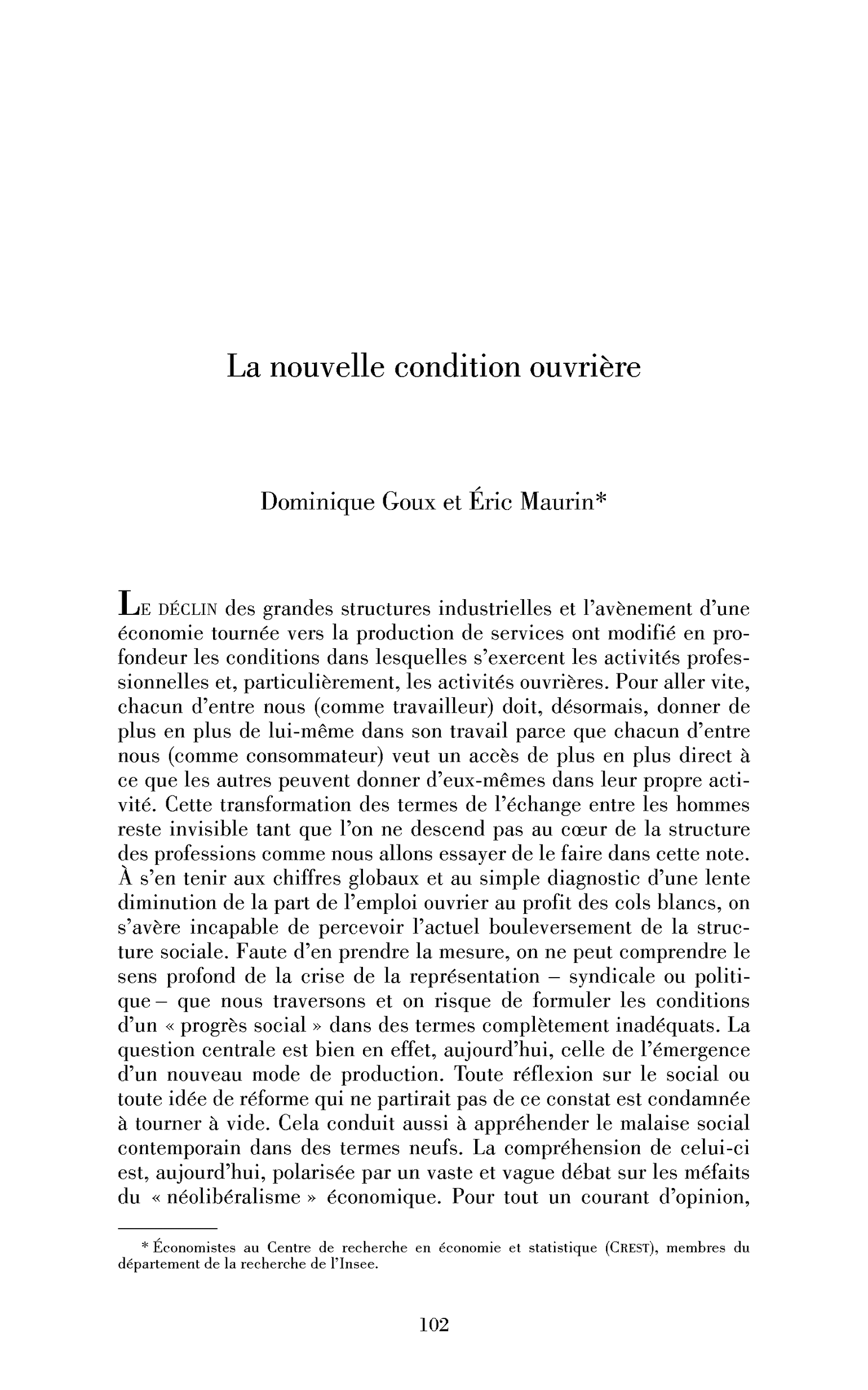 La nouvelle condition ouvrière