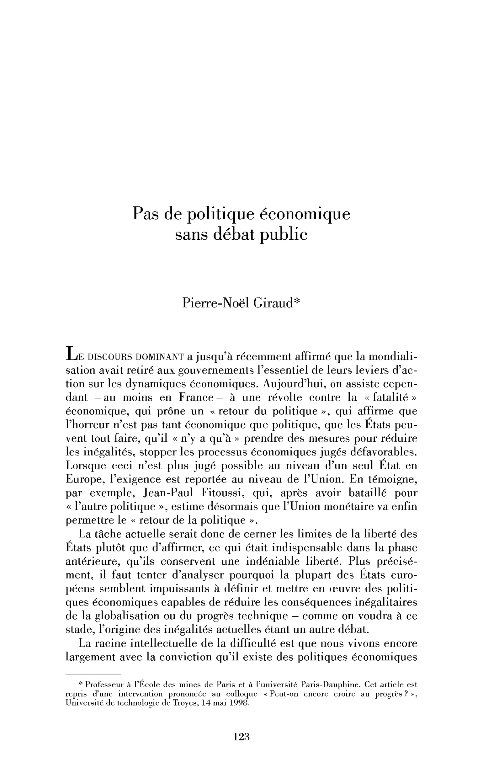 Pas de politique économique sans débat public