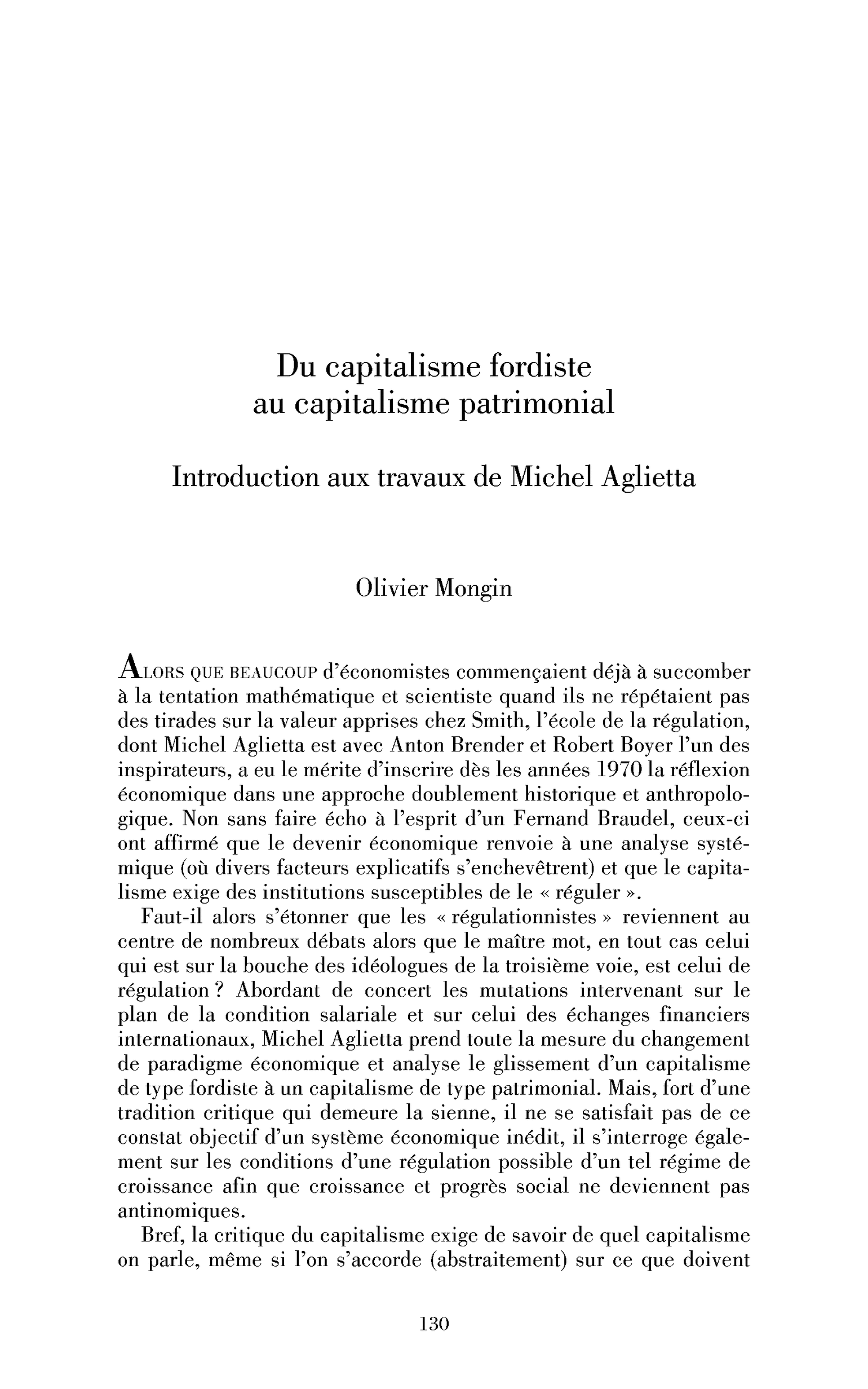 Du capitalisme fordiste au capitalisme patrimonial