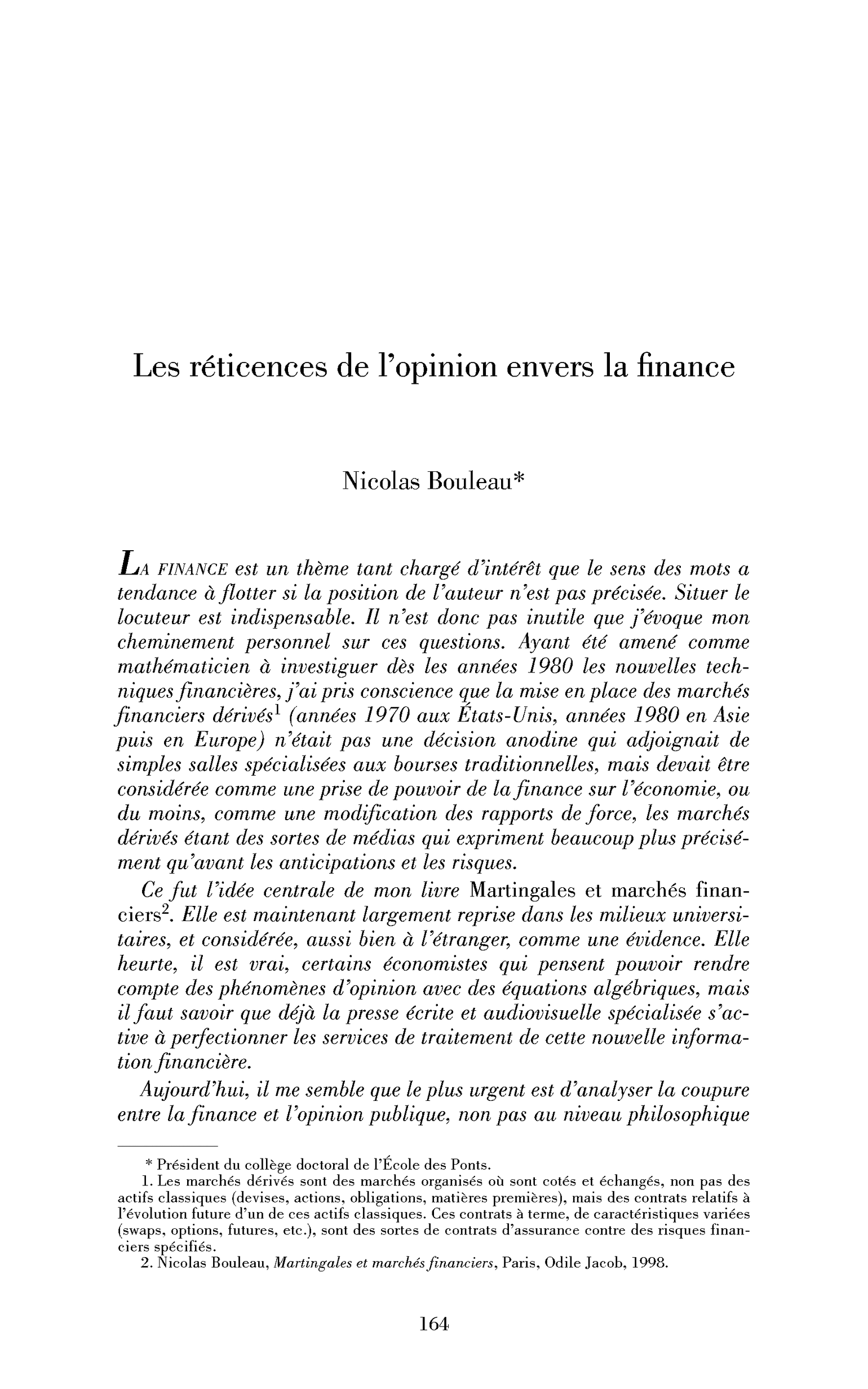 Les réticences de l’opinion envers la finance